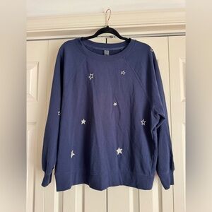 Lou & Grey Star Navy Cozy Cotton Terry Sweatshirt Size Medium